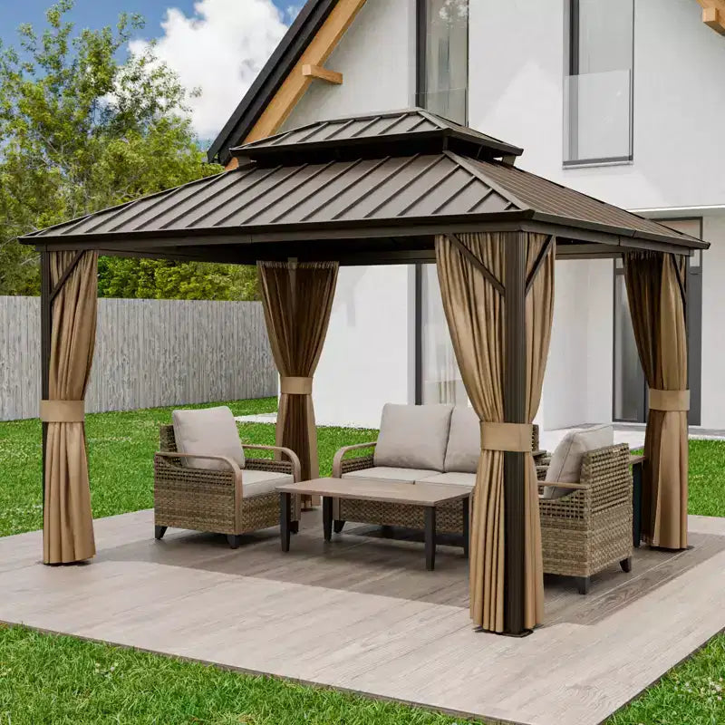 Gazebo double toit rigide en aluminium