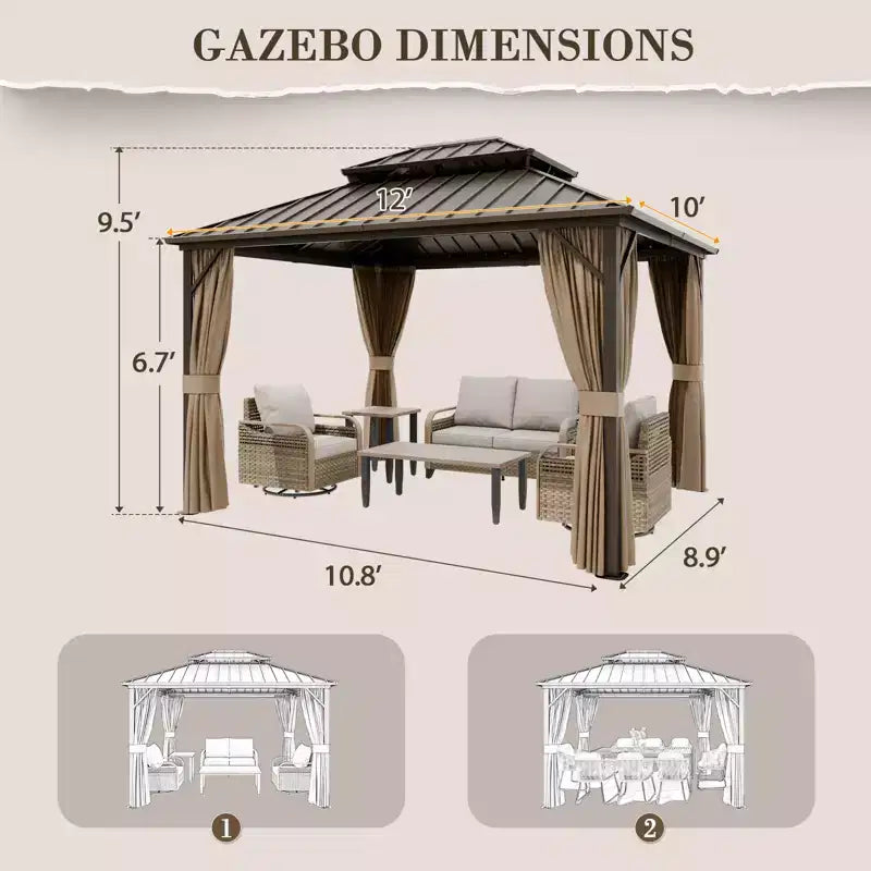 Gazebo double toit rigide en aluminium
