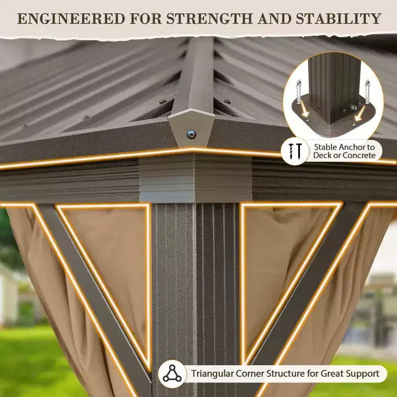 Gazebo double toit rigide en aluminium
