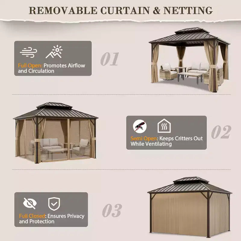 Gazebo double toit rigide en aluminium
