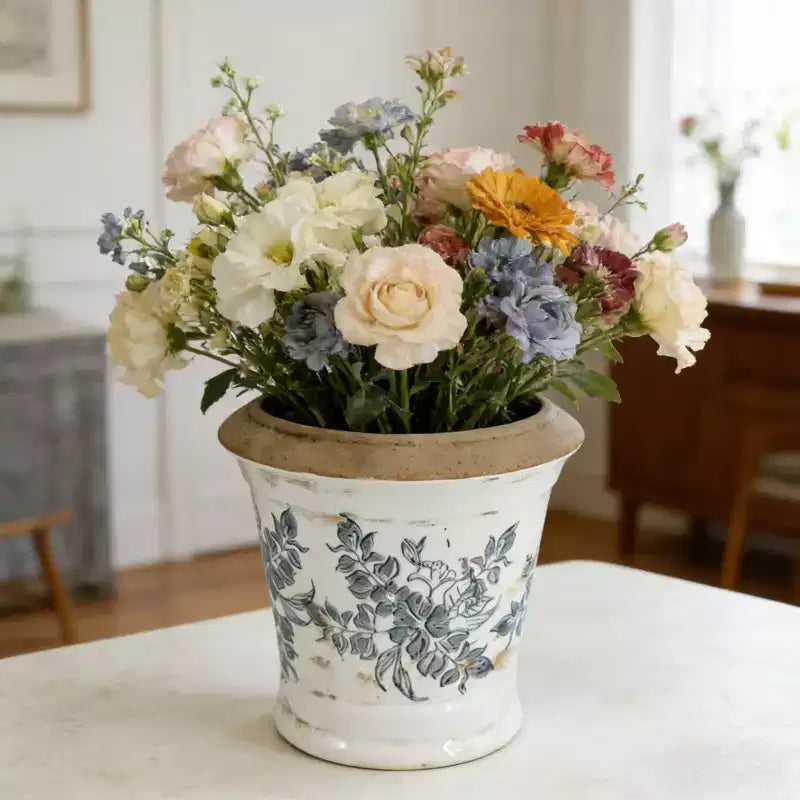 Ensemble de jardinières en céramique à motifs floraux