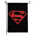 Superman Red On Black Shield Garden Yard Flag with Pole Stand Holder