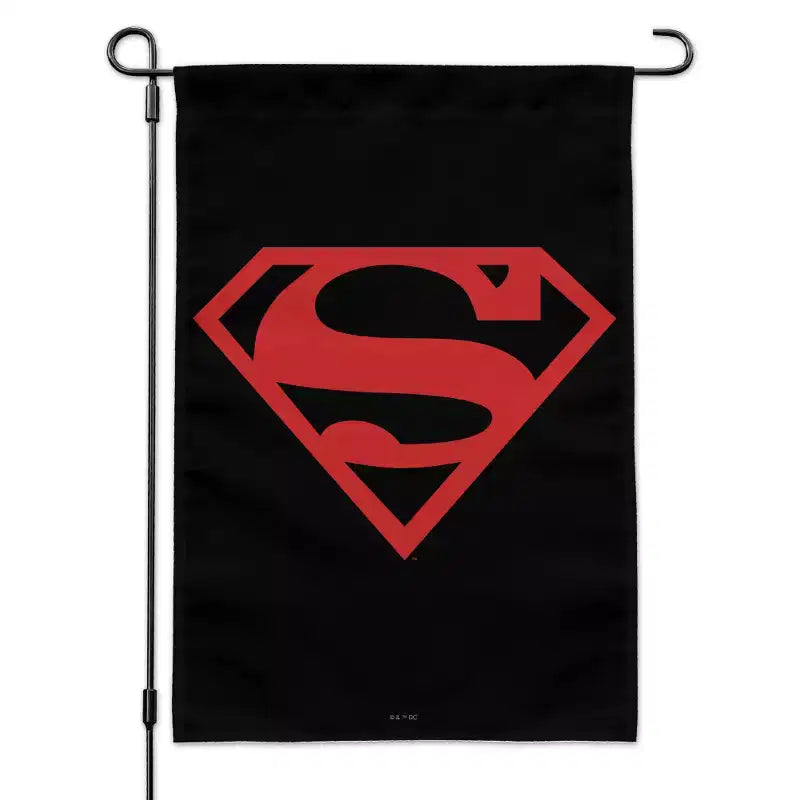 Superman Red On Black Shield Garden Yard Flag with Pole Stand Holder