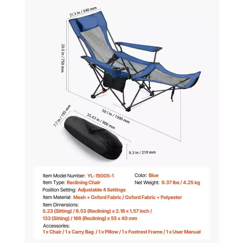 Chaise de camping inclinable