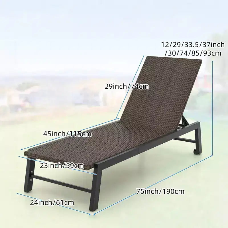 Chaise longue inclinable en osier avec roues
