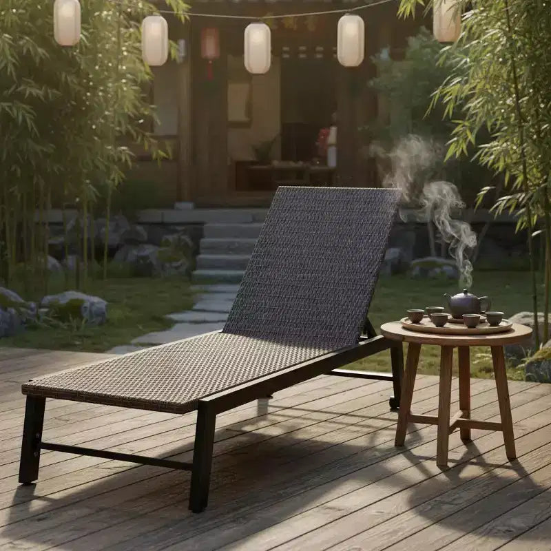 Chaise longue inclinable en osier avec roues