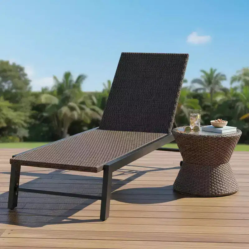Chaise longue inclinable en osier avec roues