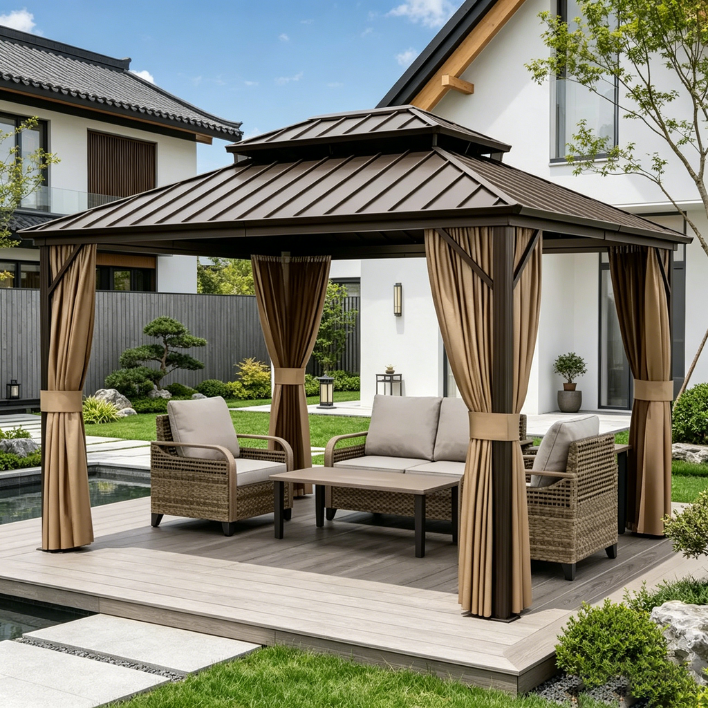 Gazebo double toit rigide en aluminium