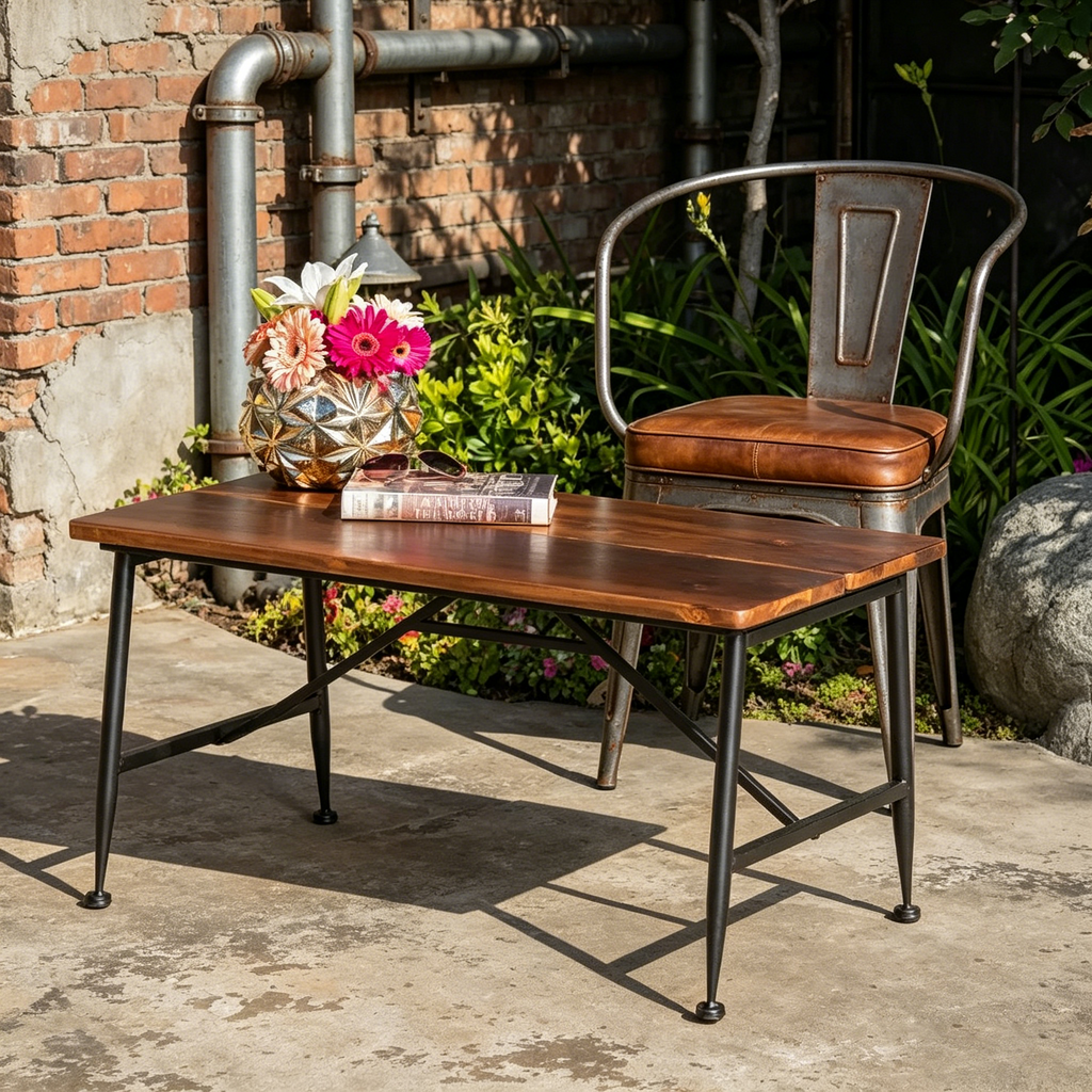 Table basse en bois d'acacia et fer